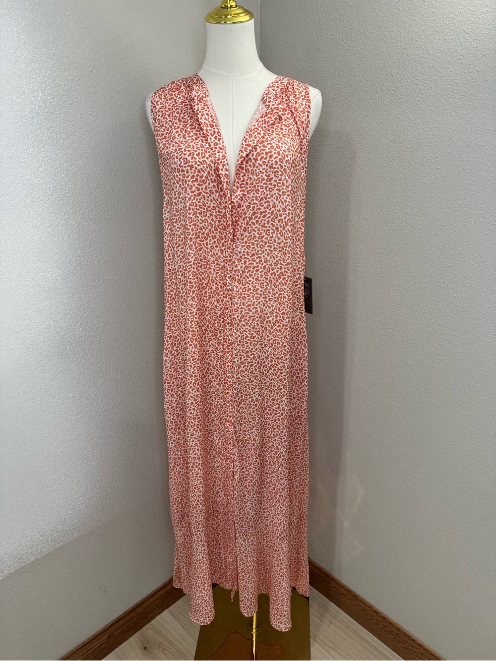 Vince Camuto Leopard Print Swim Cover Up Maxi Dress Medium NWT Pink Coral